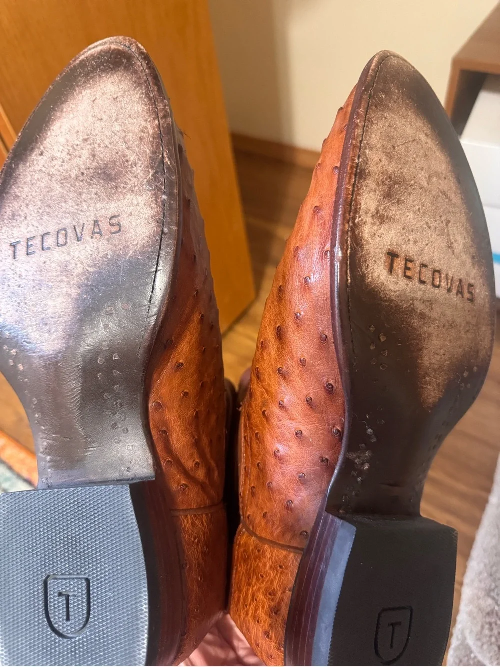 Tecovas Brown Ostrich-Texture Leather Cowboy Boots